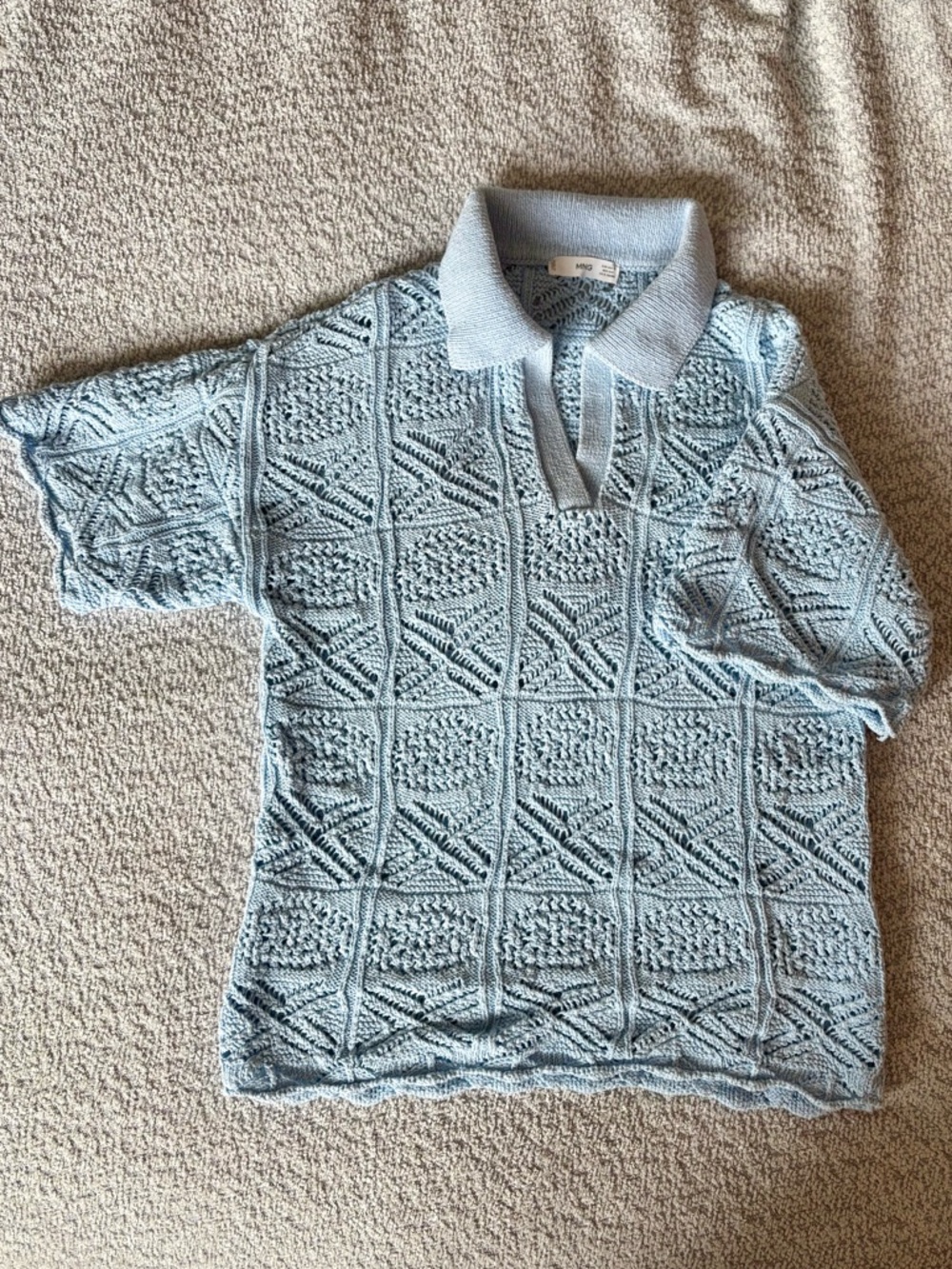 Mango Crochet Polo - XS - Blue